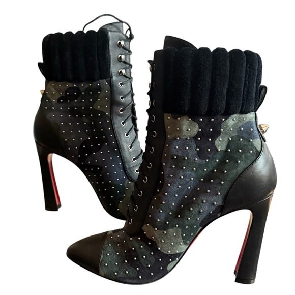 Christian Louboutin Dakita 100 Studded Spike Camo Suede Bootie EU 36 US 6 - Picture 2 of 15